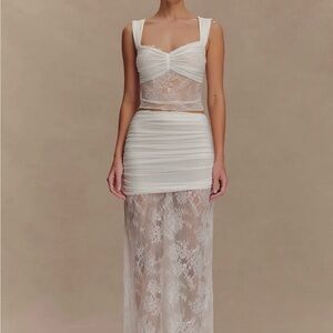 Meshki Guinevere Lace and Mesh Two-Piece Maxi - Ivory